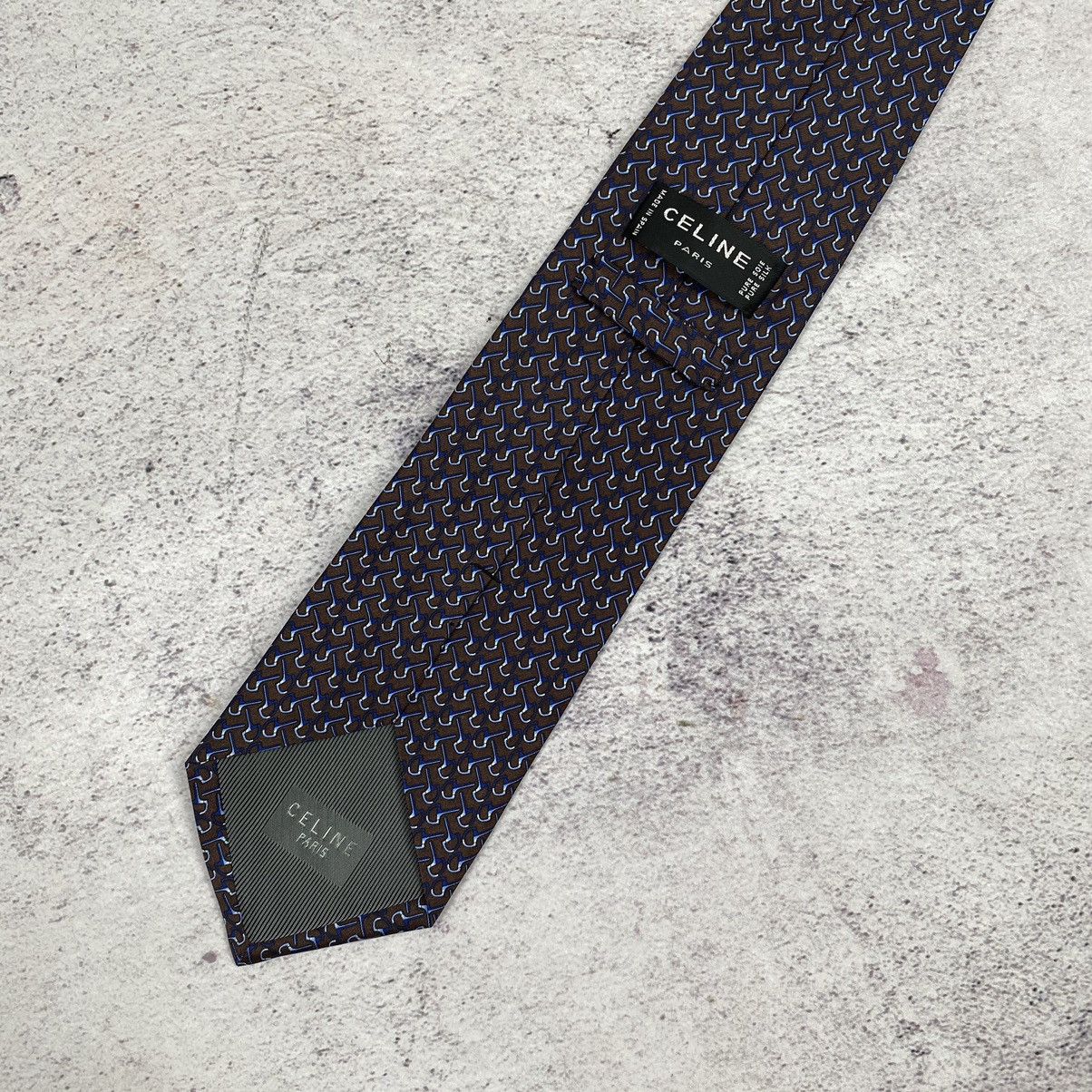Celine Celine Paris Men’s Tie Pure Silk Brown Blue Logo Size ONE SIZE - 4 Thumbnail