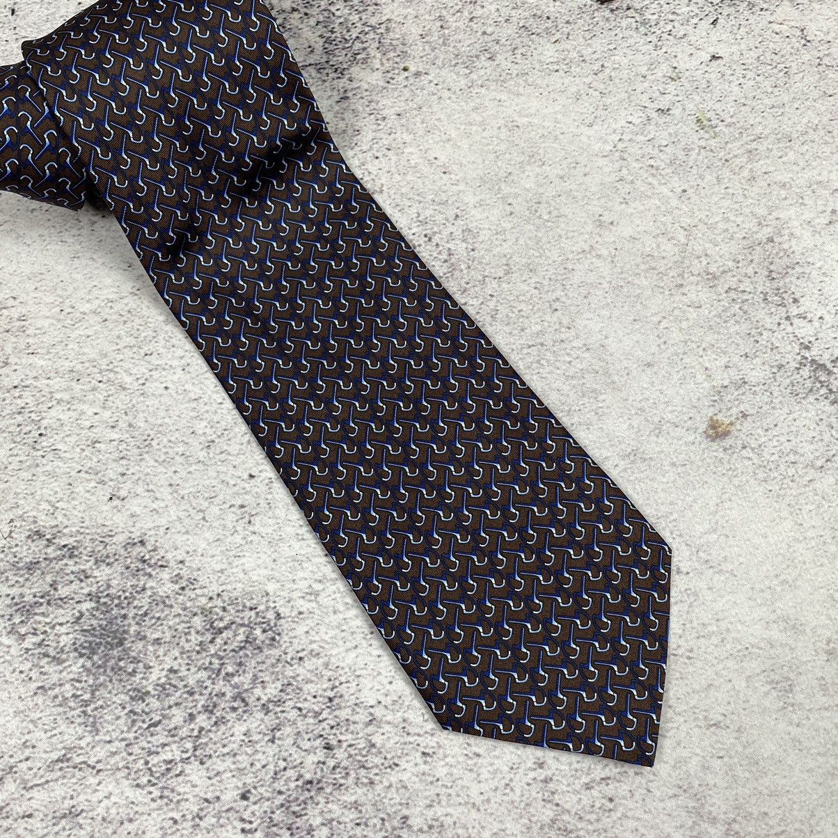 Celine Celine Paris Men’s Tie Pure Silk Brown Blue Logo Size ONE SIZE - 2 Thumbnail
