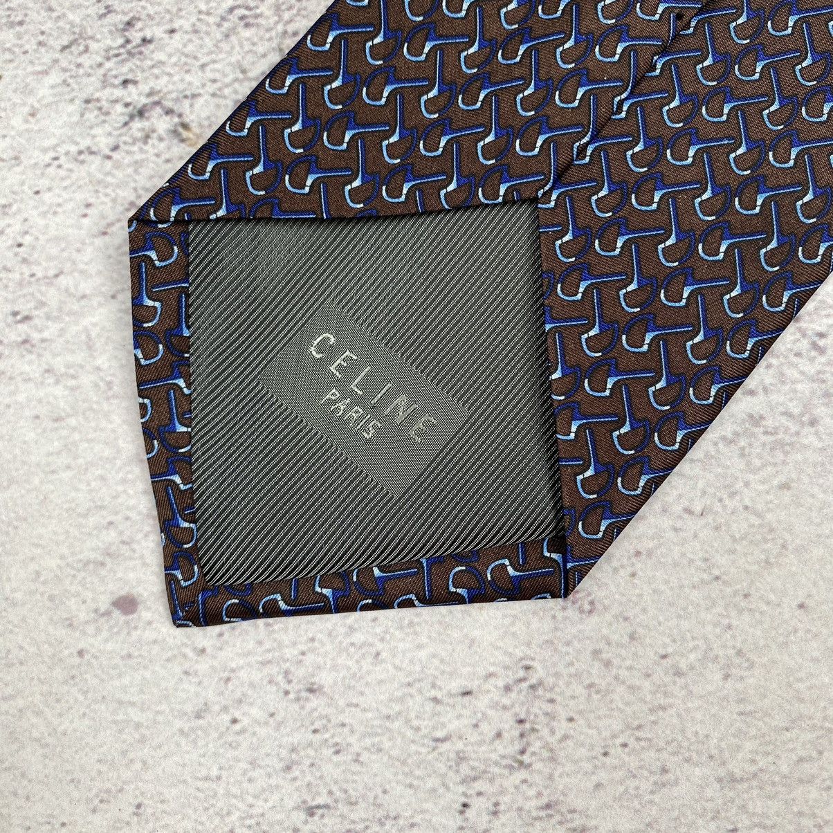Celine Celine Paris Men’s Tie Pure Silk Brown Blue Logo Size ONE SIZE - 5 Thumbnail