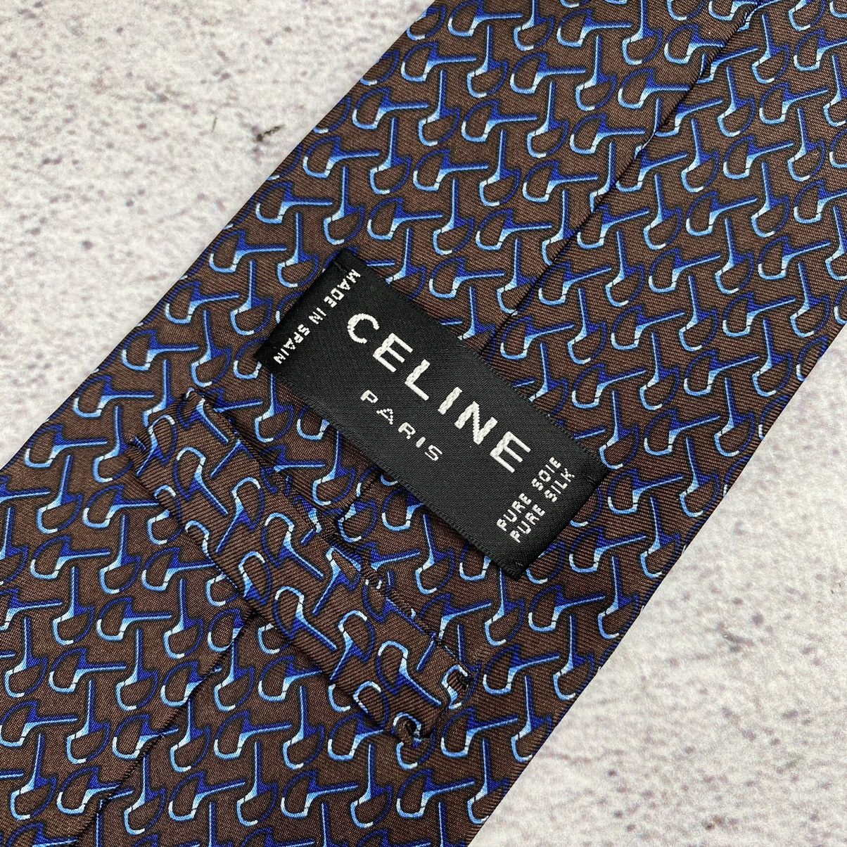Celine Celine Paris Men’s Tie Pure Silk Brown Blue Logo Size ONE SIZE - 6 Thumbnail