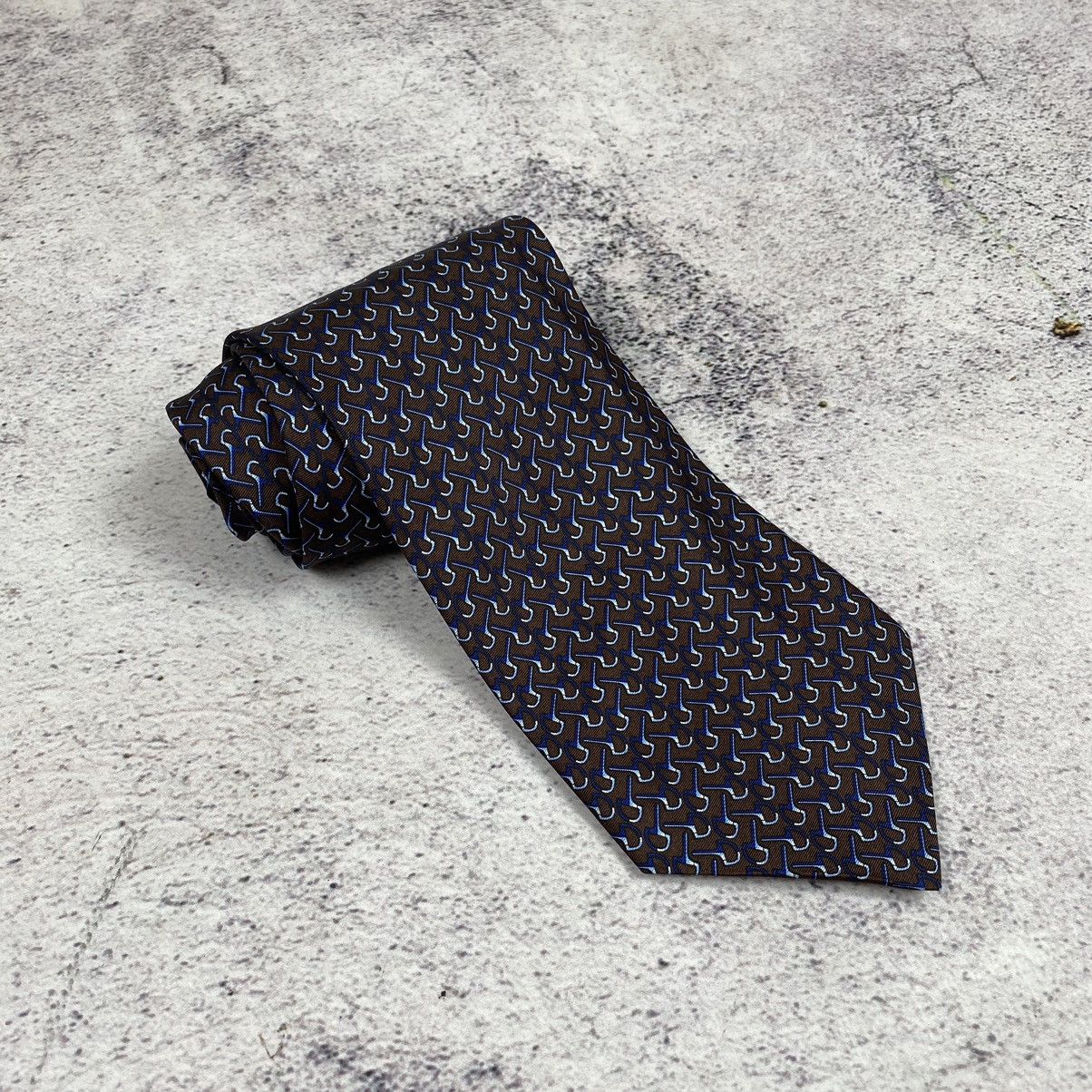 Celine Celine Paris Men’s Tie Pure Silk Brown Blue Logo Size ONE SIZE - 1 Thumbnail