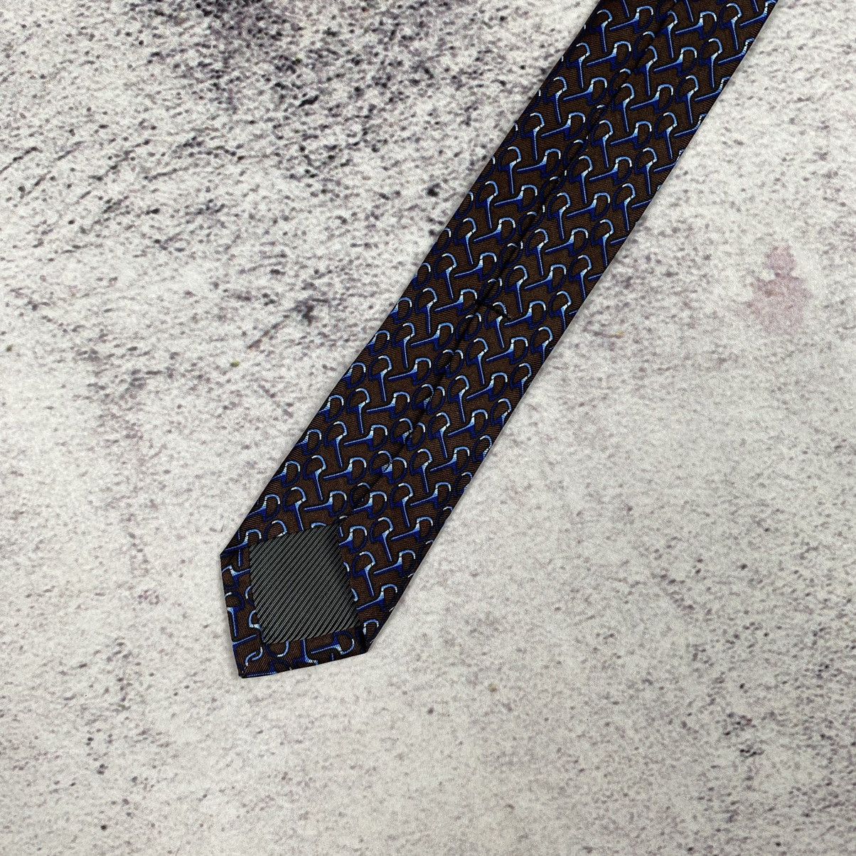 Celine Celine Paris Men’s Tie Pure Silk Brown Blue Logo Size ONE SIZE - 9 Thumbnail