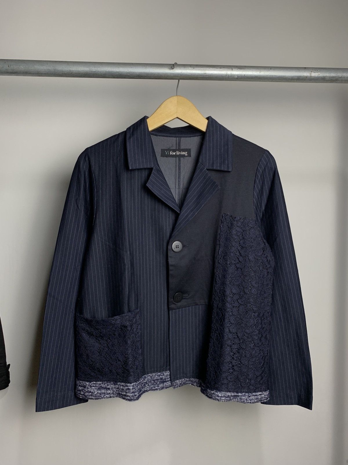 image of Yohji Yamamoto x YS Yamamoto Brocade Patchwork Blazer Jacket in Navy, Men's (Size Small)