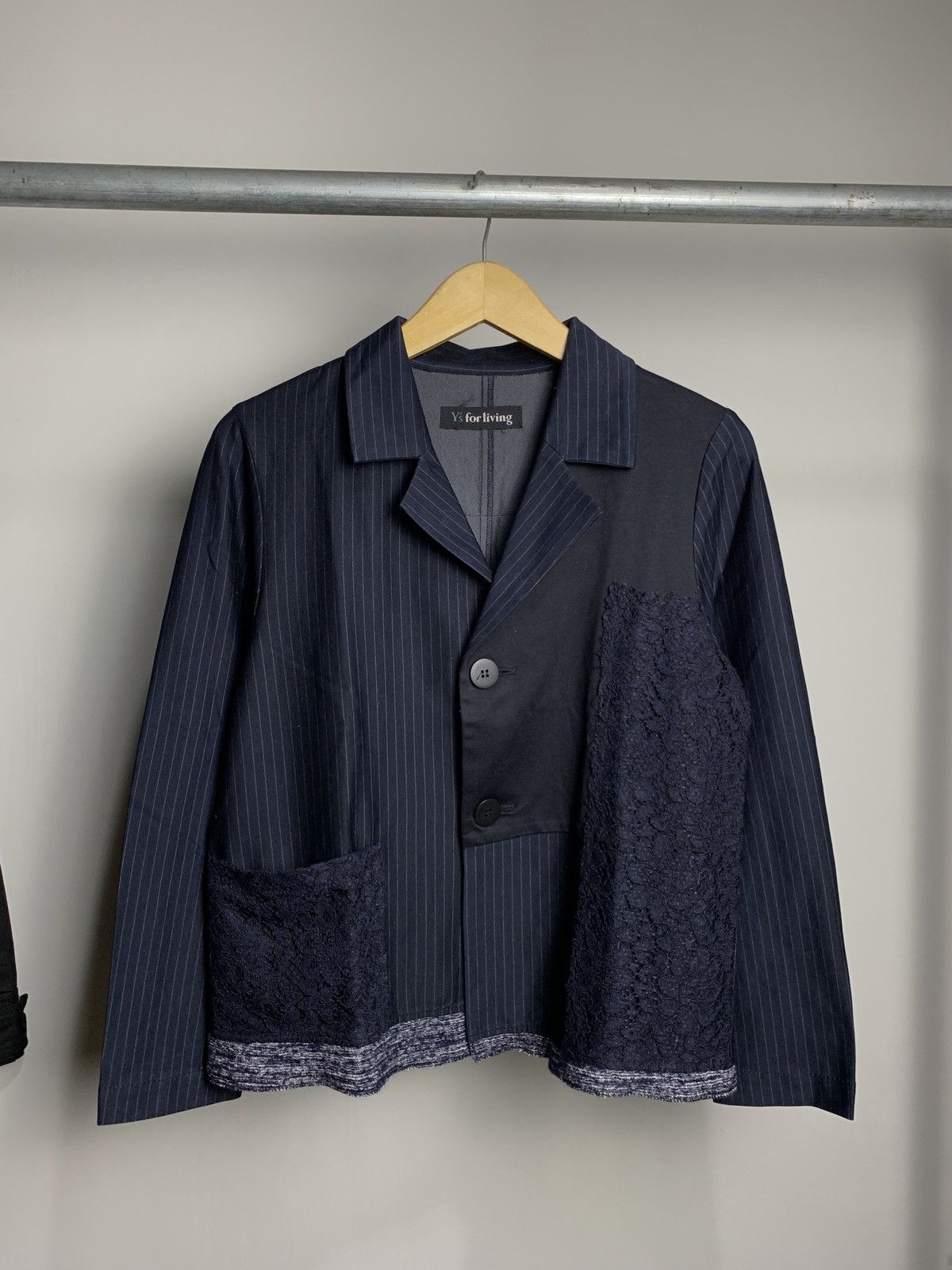 Pre-owned Yohji Yamamoto X Ys Yamamoto Brocade Patchwork Blazer Jacket In Navy