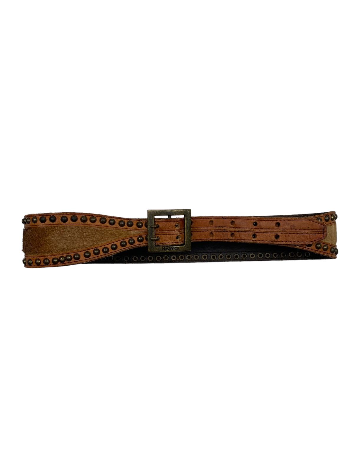 image of Hysteric Glamour Studded Fur Leather Belt in Brown, Men's