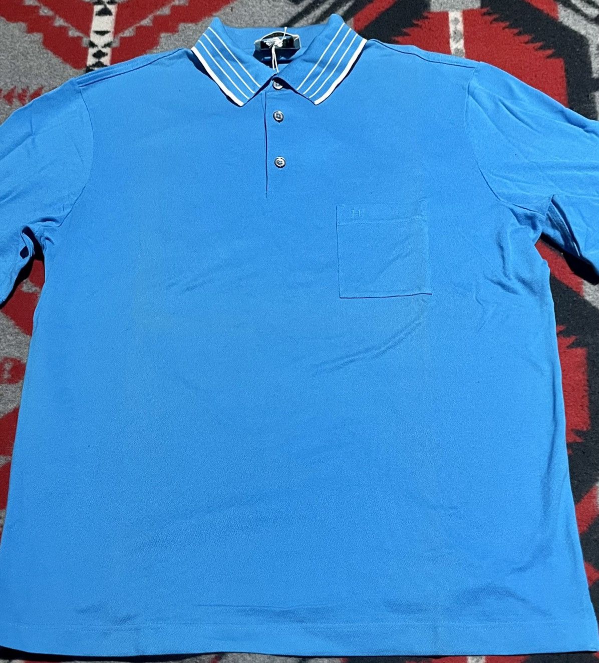 Image of Hermes Blue Cotton Polo Shirt, Men's (Size 2XL)