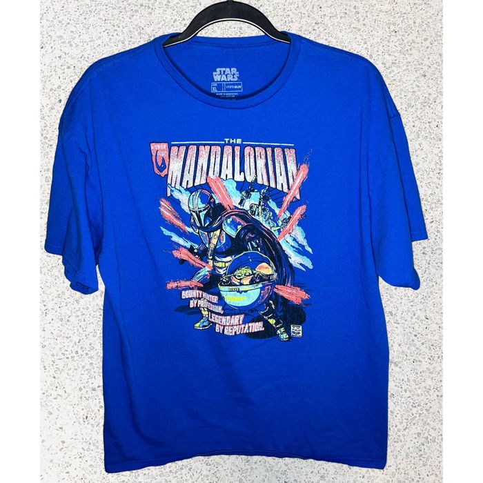 Star Wars Mandalorian and Grogu Bounty Hunter Blue Star Wars T-Shirt ...