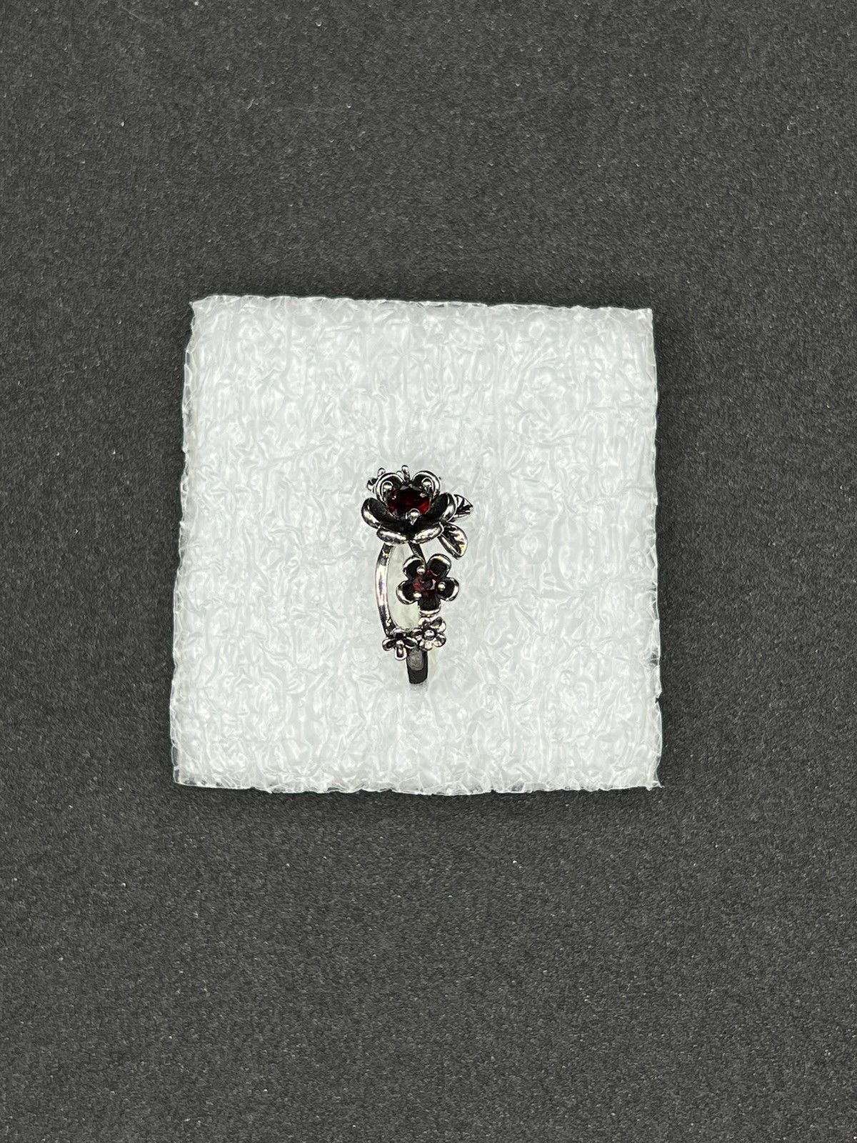 Vintage Red Cz flower Tibetan silver ring - size 8.5 Size ONE SIZE - 2 Thumbnail