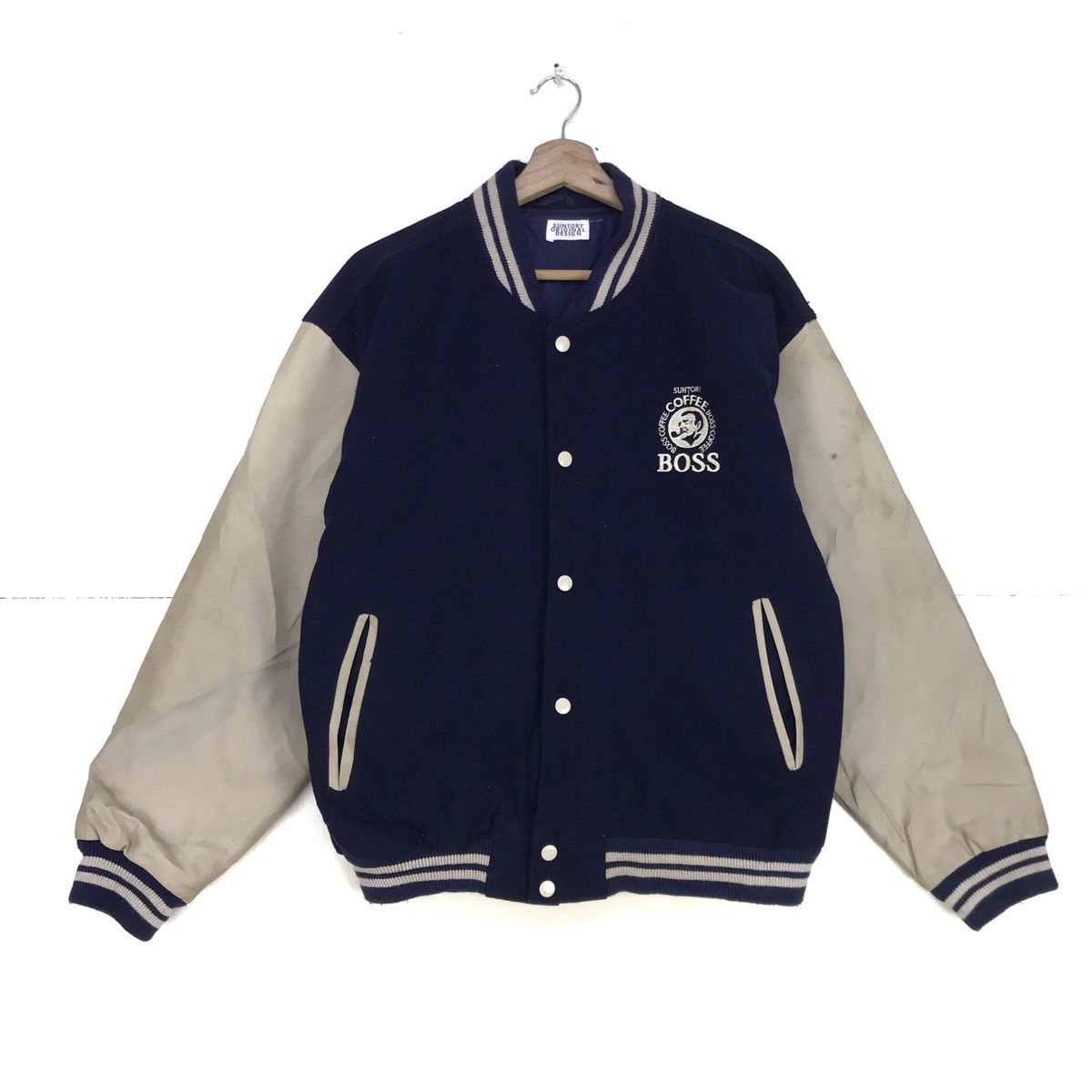 Japanese Brand Suntory Coffee Boss Synthetic Leather Sleeve Varsity Jacket Size US M / EU 48-50 / 2 - 2 Thumbnail