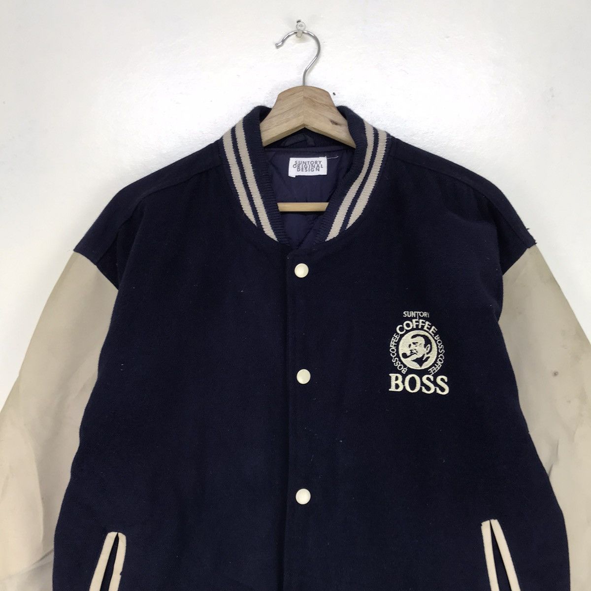 Japanese Brand Suntory Coffee Boss Synthetic Leather Sleeve Varsity Jacket Size US M / EU 48-50 / 2 - 3 Thumbnail