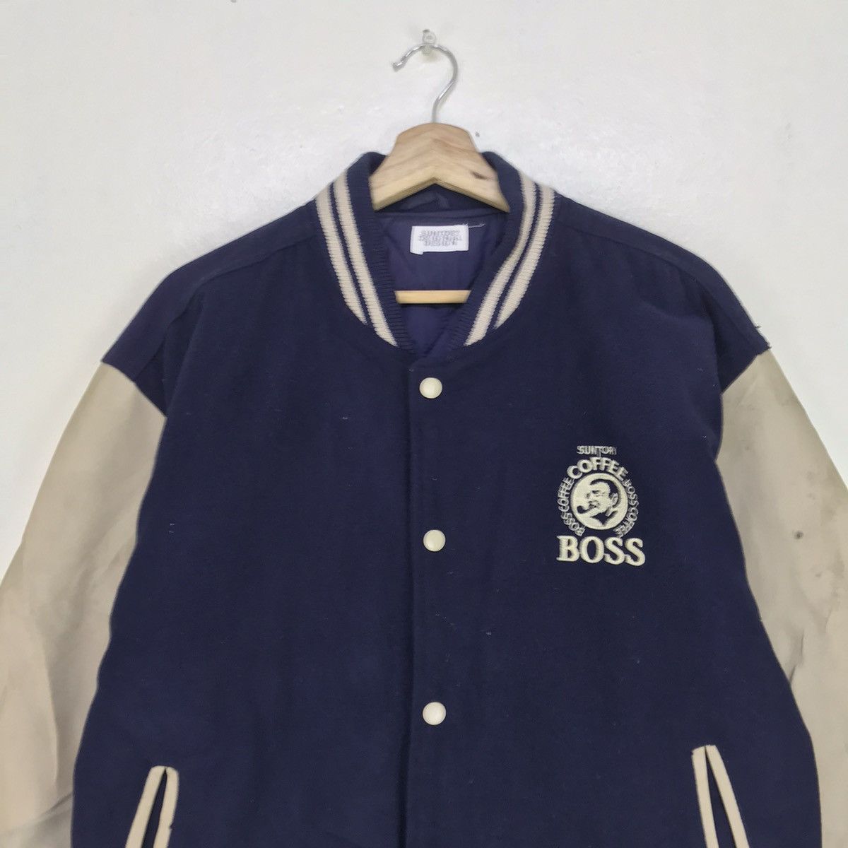 Japanese Brand Suntory Coffee Boss Synthetic Leather Sleeve Varsity Jacket Size US M / EU 48-50 / 2 - 4 Thumbnail