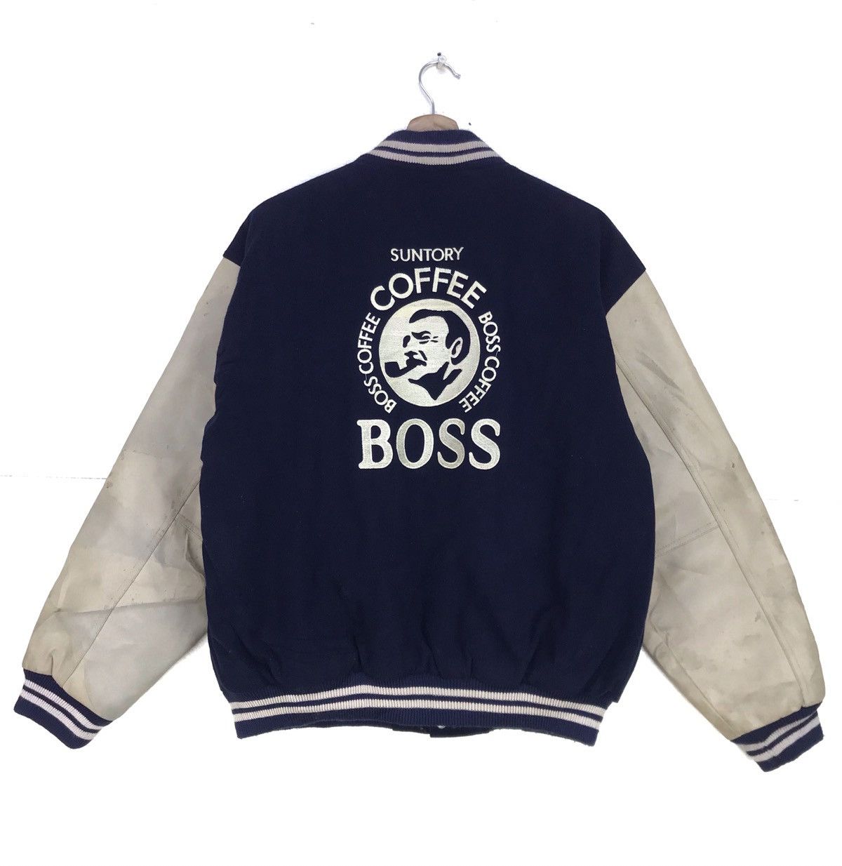 Japanese Brand Suntory Coffee Boss Synthetic Leather Sleeve Varsity Jacket Size US M / EU 48-50 / 2 - 1 Thumbnail