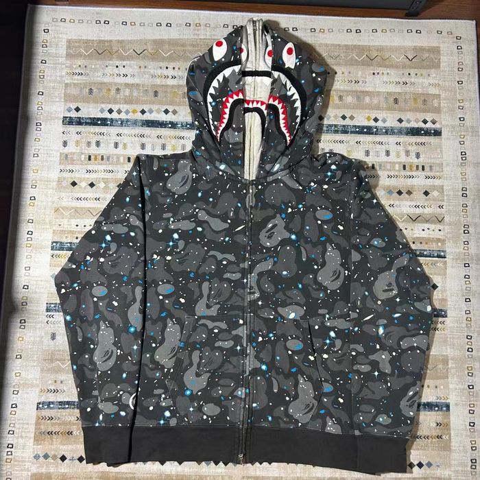 Bape SPACE CAMO SHARK FULL ZIP WIDE DOUBLE HOODIE | Grailed