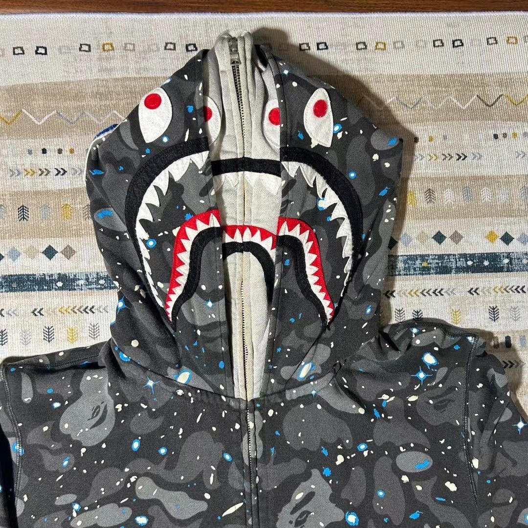 Bape SPACE CAMO SHARK FULL ZIP WIDE DOUBLE HOODIE Grailed