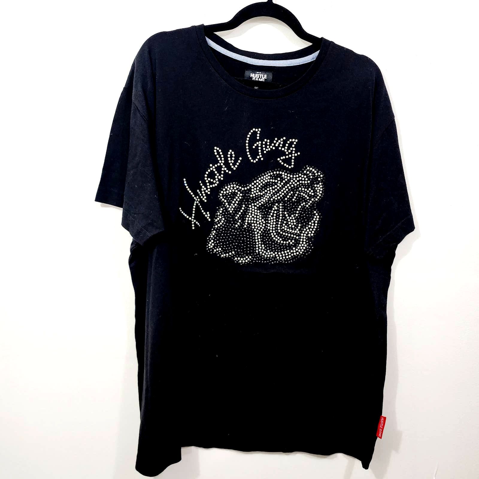Hustle Gang Rhinestone Black Short Sleeve T-Shirt Men's 2X