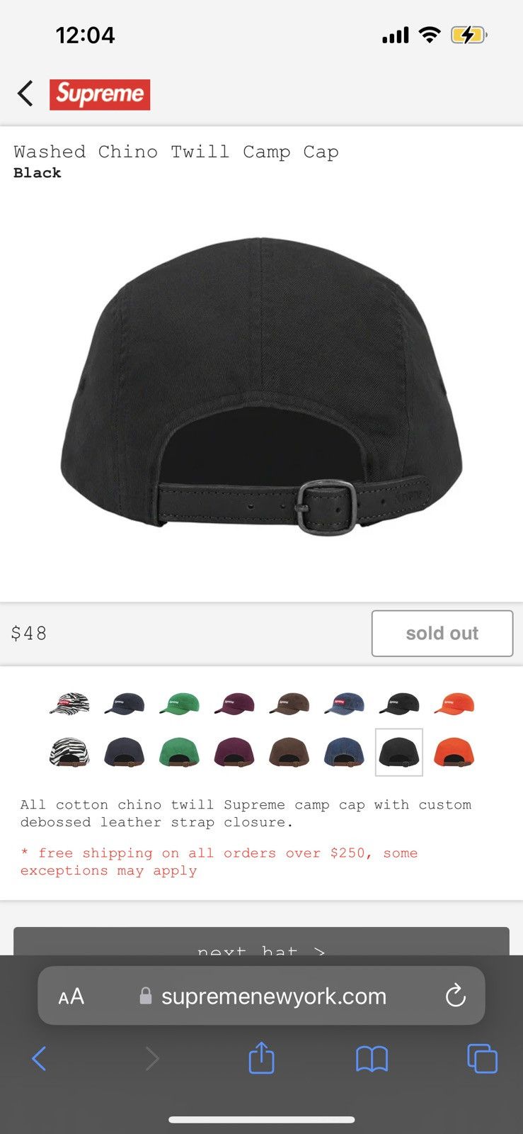 Supreme Washed Chino Twill Camp Cap (FW23) Black