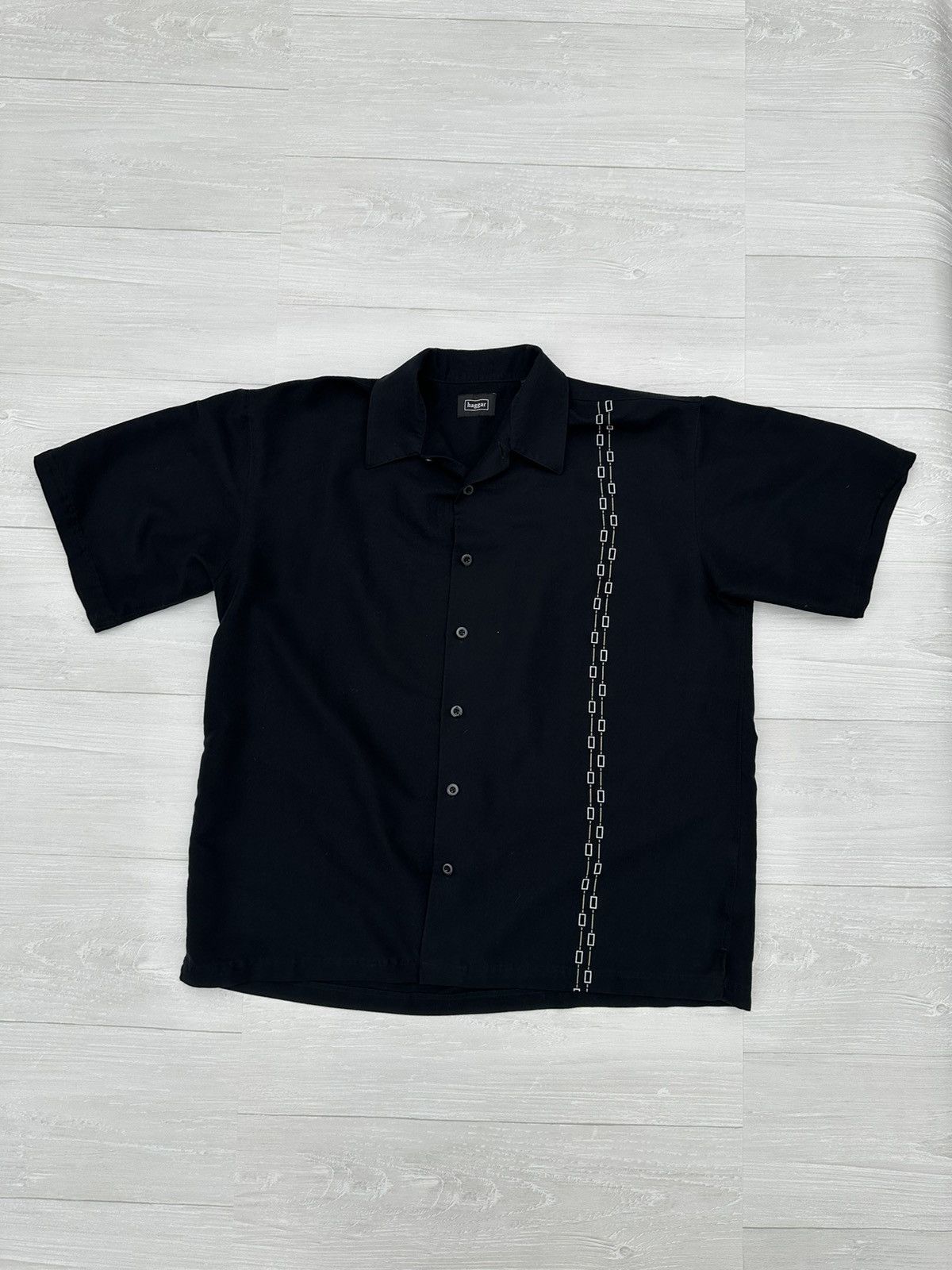 Haggar Black Rayon Camp Collar Button Down Shirt Medium