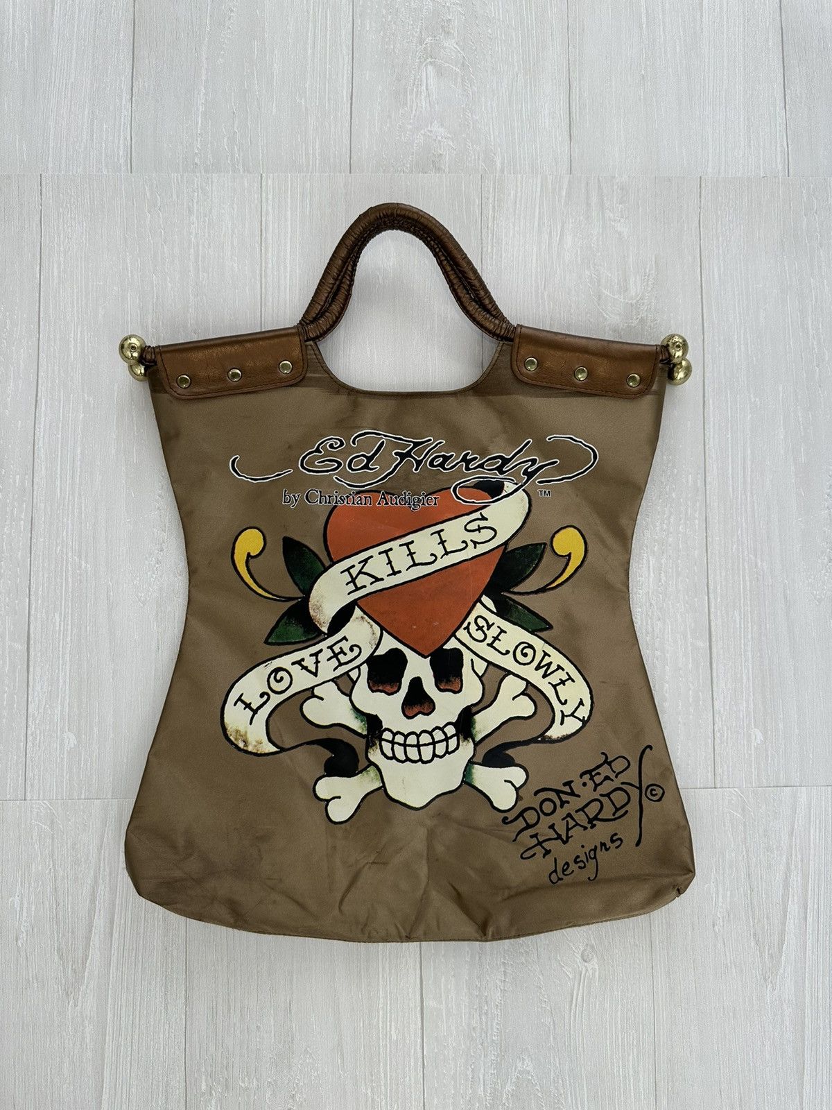 Ed Hardy Kills Skull Rose Floral Tote Bag