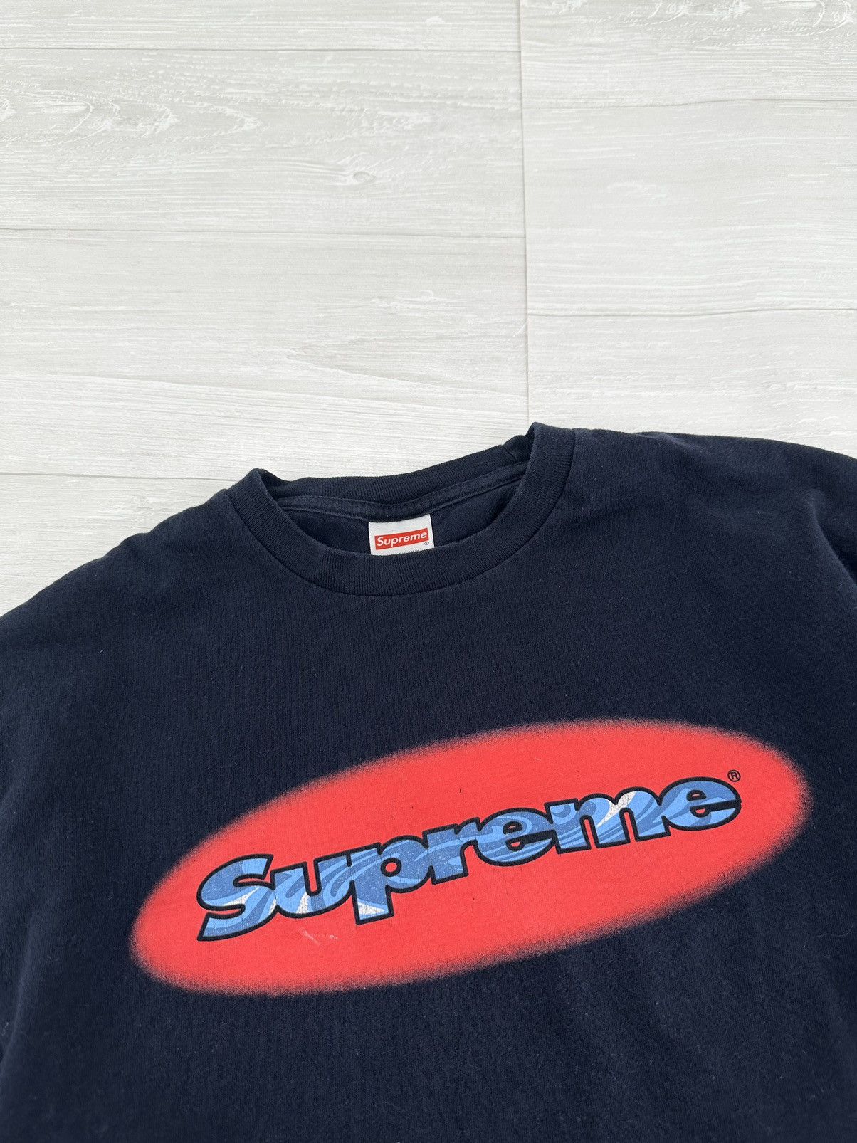 Supreme Supreme Ripple Oval Logo Long Sleeve Tee Navy Baja Medium Size US M / EU 48-50 / 2 - 2 Thumbnail