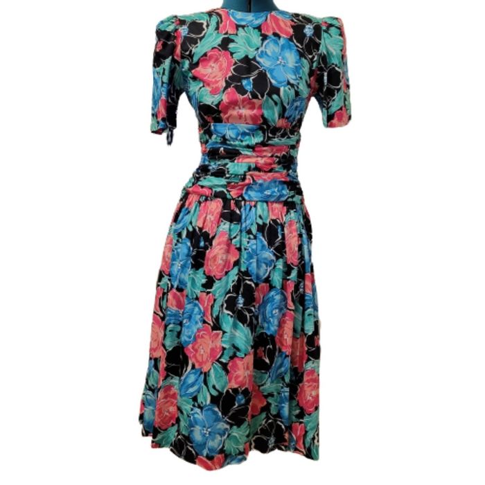 Vintage Patty O'Neil size 6 flowered vintage 80's ruched waist dress ...