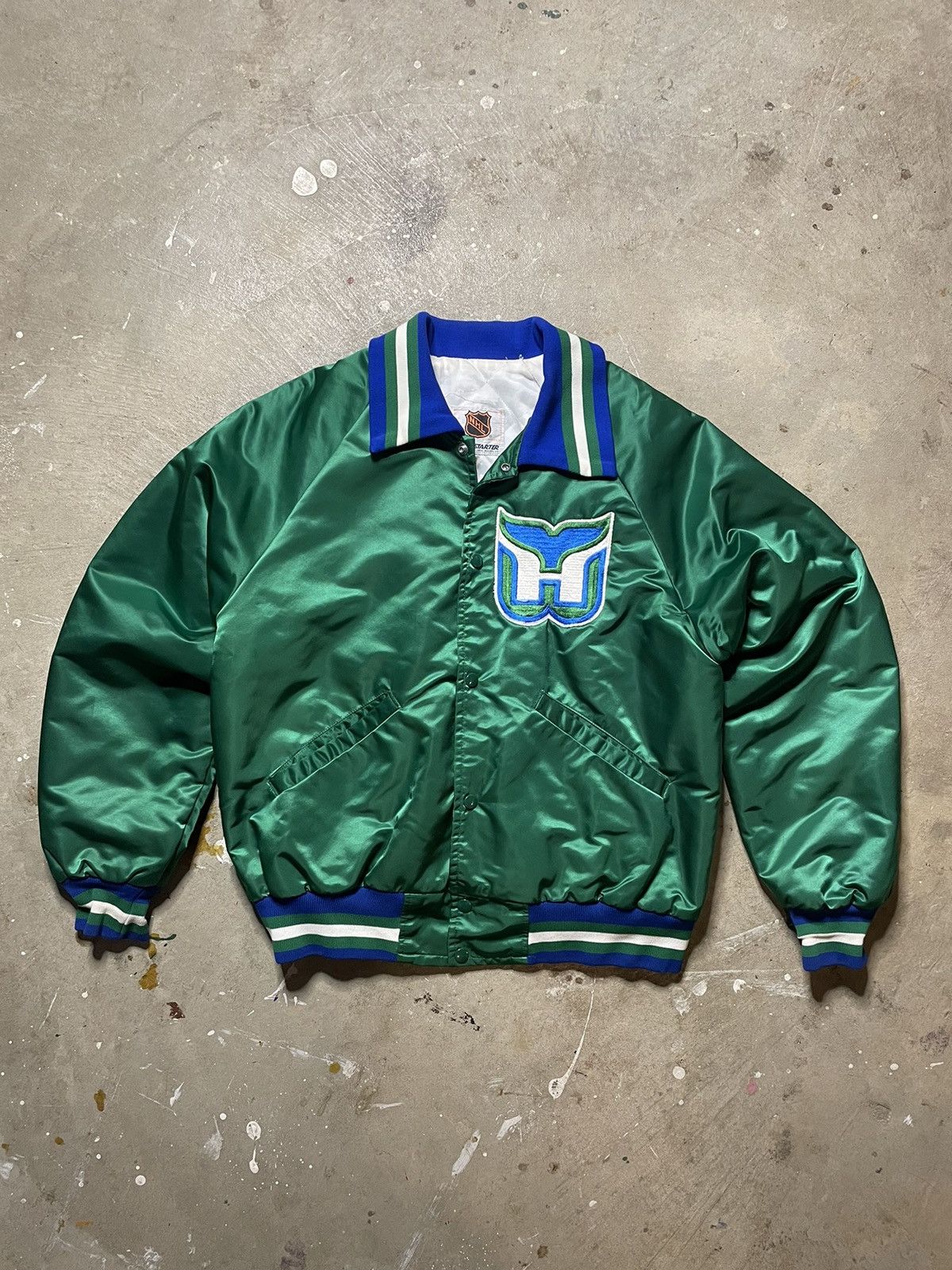 image of Nhl x Starter Vintage 1980S Hartford Whalers Starter Jacket in Green, Men's (Size Large)