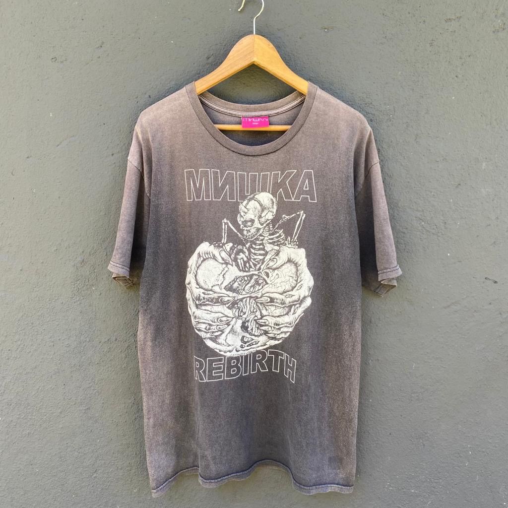image of Thrashed Faded Mishka Mnwka Rebirth Skateboard Tee in Black, Men's (Size Large)