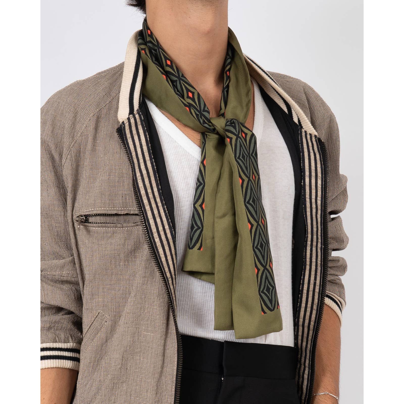 Haider Ackermann FW20 Green Geometric Silk Scarf Size 30 - 2 Thumbnail