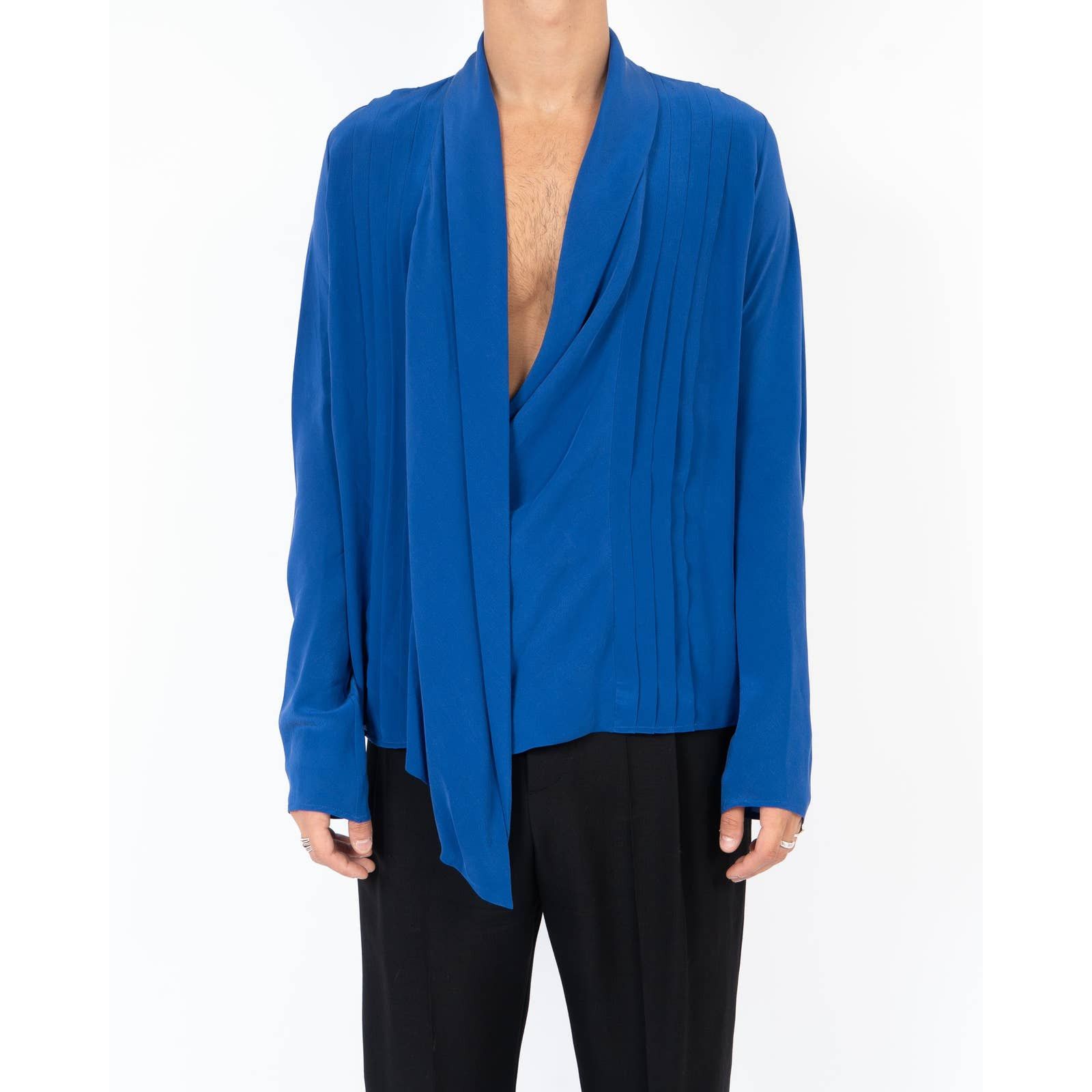 image of Haider Ackermann Ss18 Blue Drape Silk Shirt Sample, Men's (Size Small)