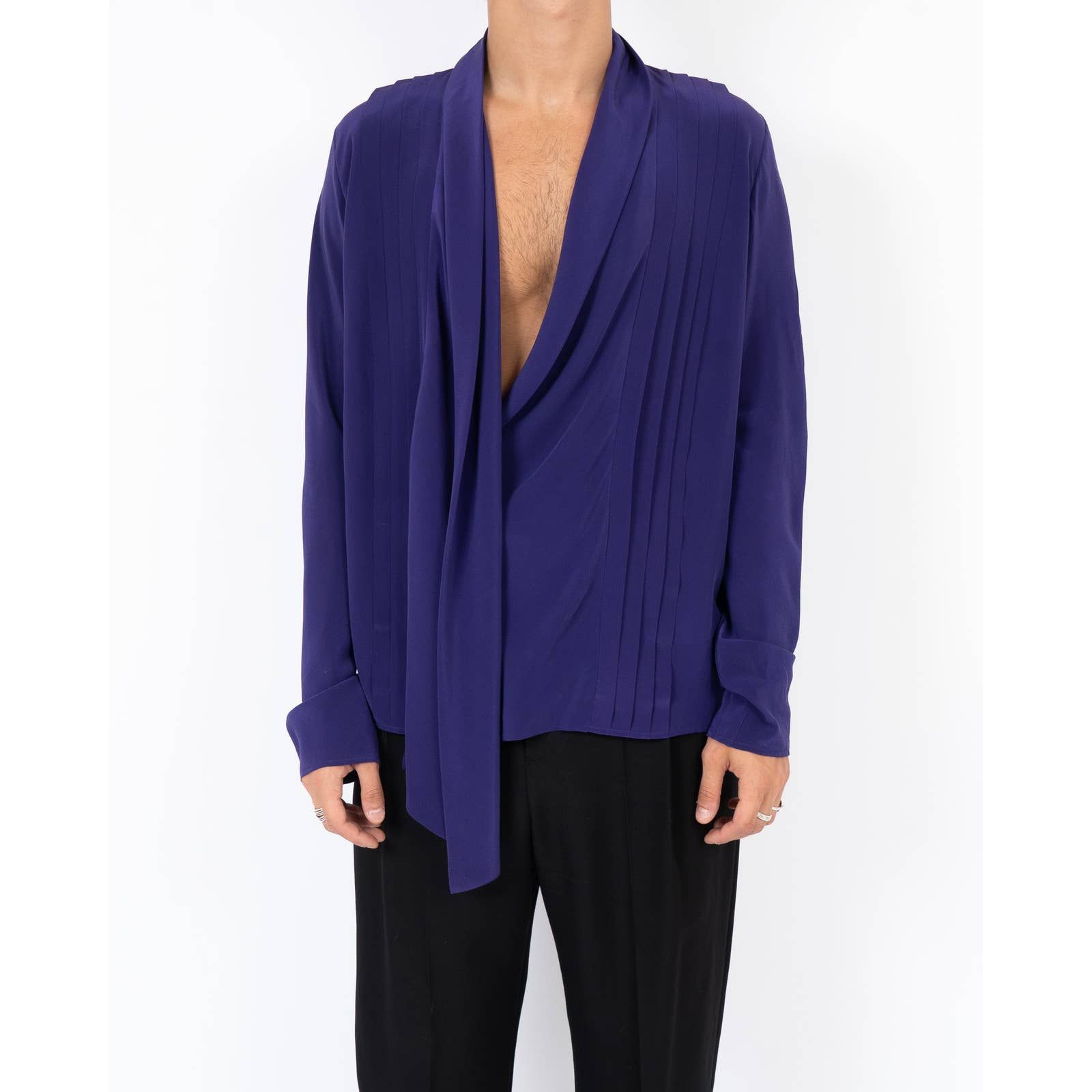 Pre-owned Haider Ackermann Ss18 Sapphirine Purple Drape Silk Shirt Sample