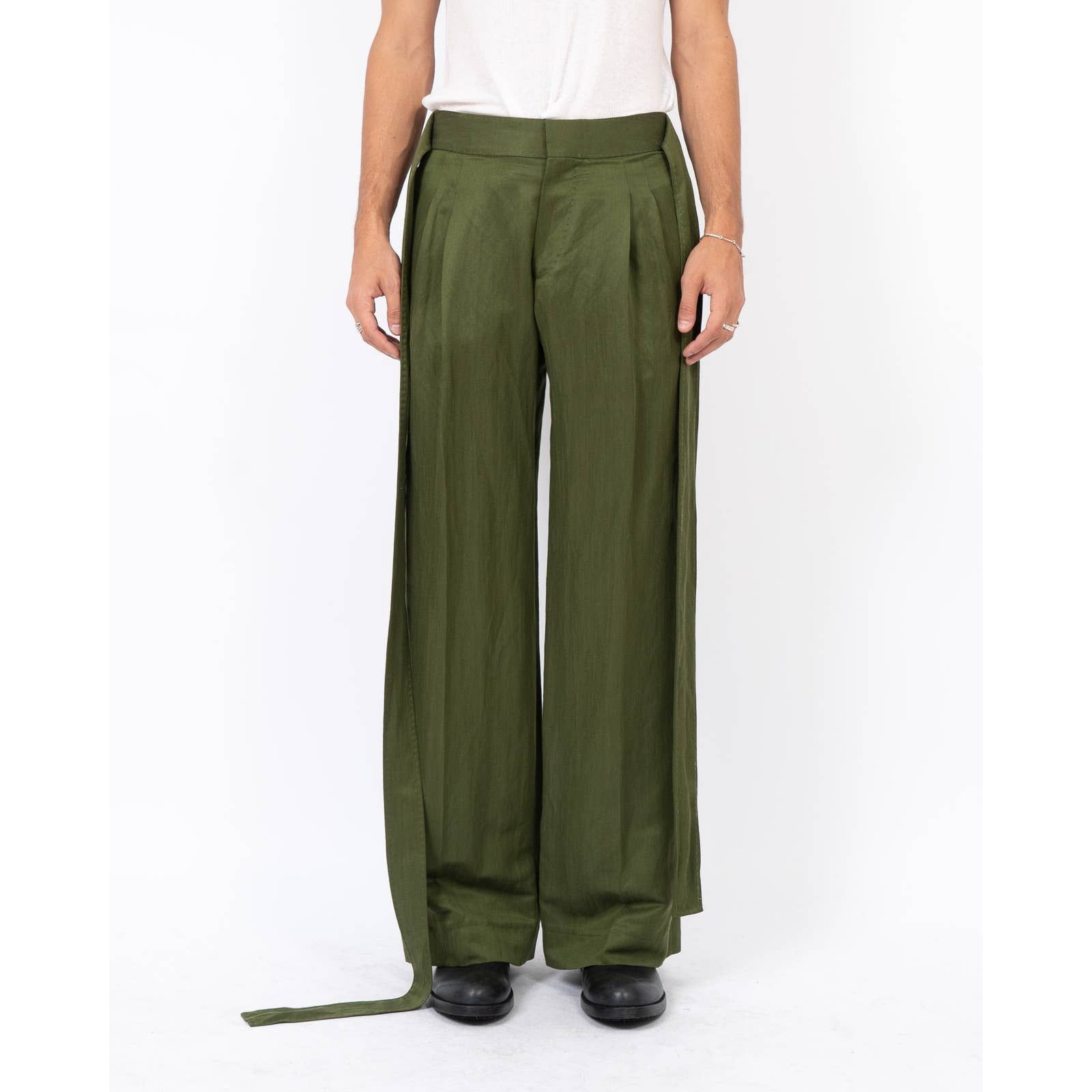Pre-owned Haider Ackermann Ss19 Belted Azul Khaki Trousers Sample In Green