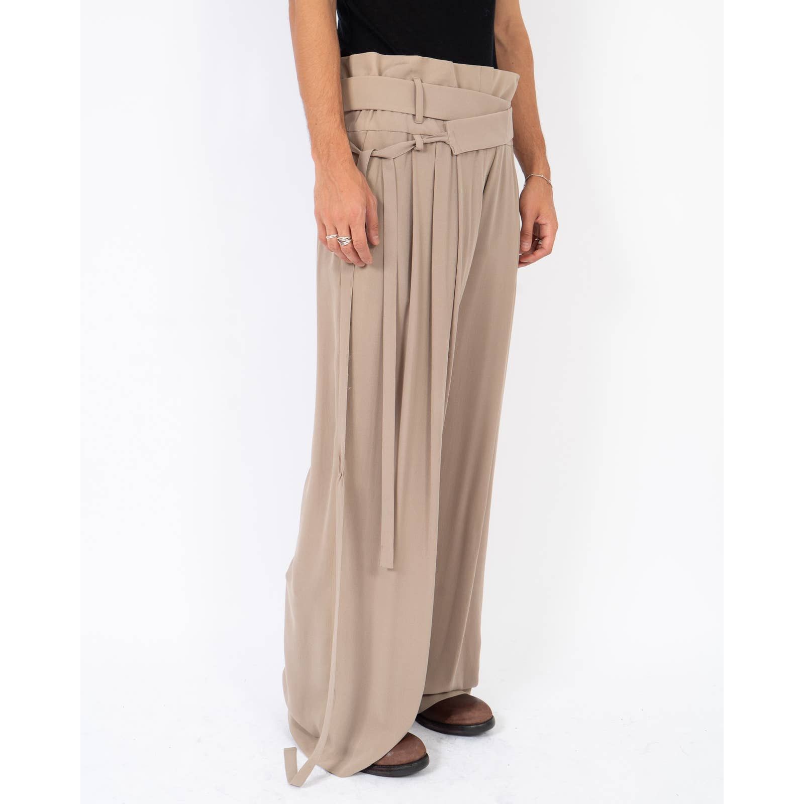 Haider Ackermann SS07 Belted Mud Beige Silk Trousers Size US 30 / EU 46 - 3 Thumbnail