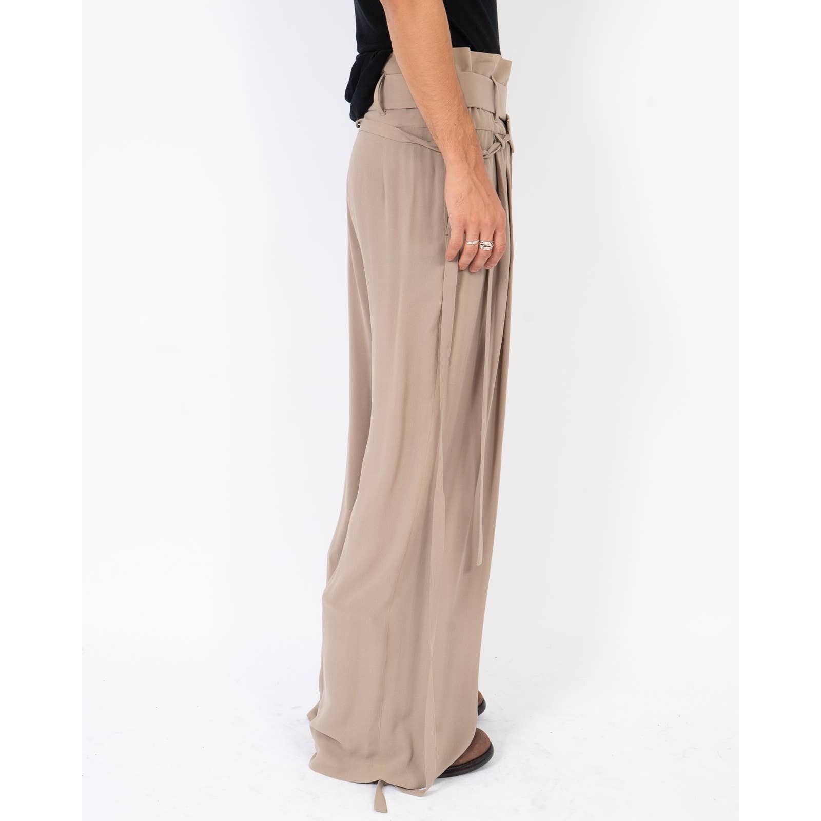 Haider Ackermann SS07 Belted Mud Beige Silk Trousers Size US 30 / EU 46 - 4 Thumbnail