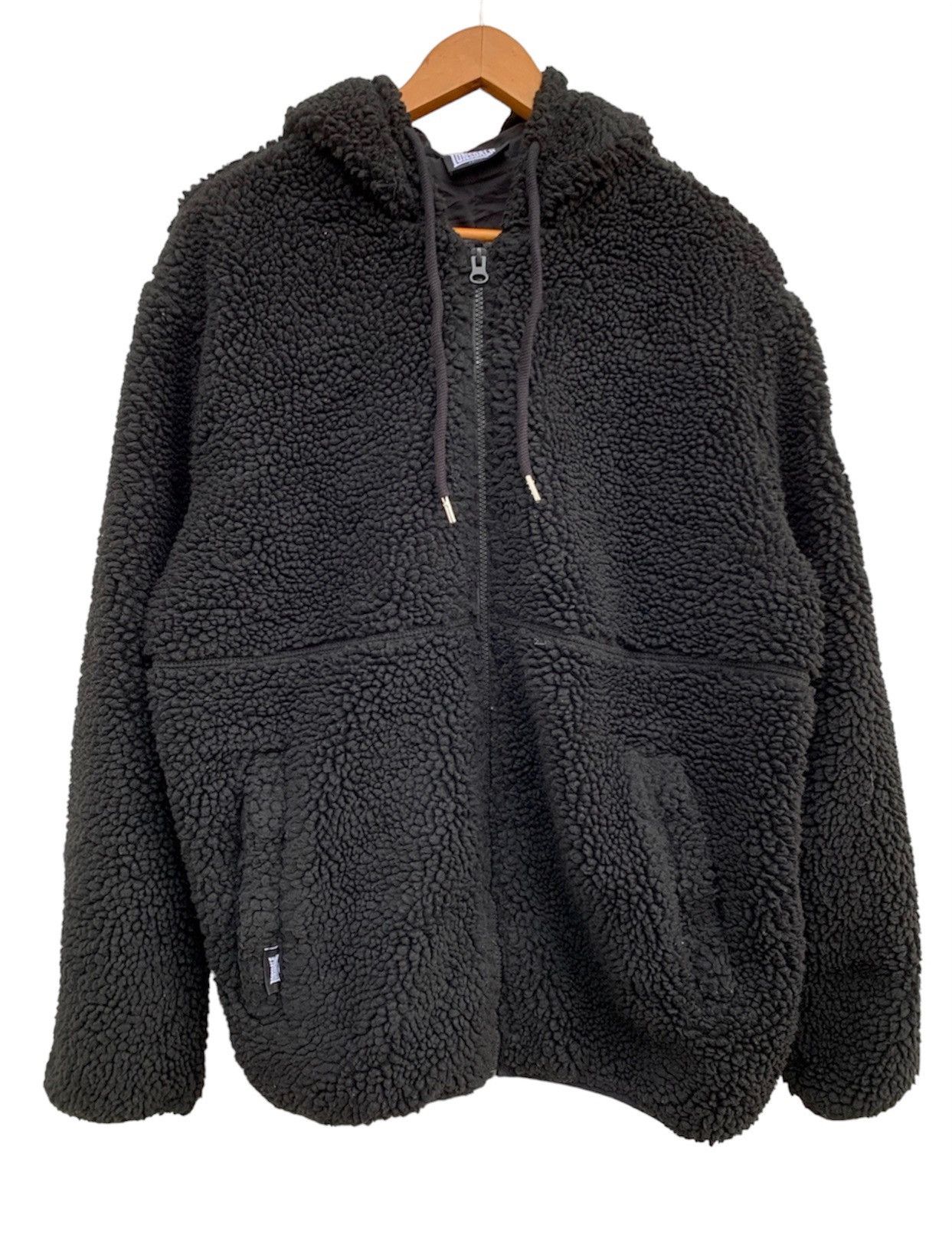 image of Archival Clothing Lonsdale London Deep Pile Fleece Sherpa Zip Up Hoodie in Black, Men's (Size Large