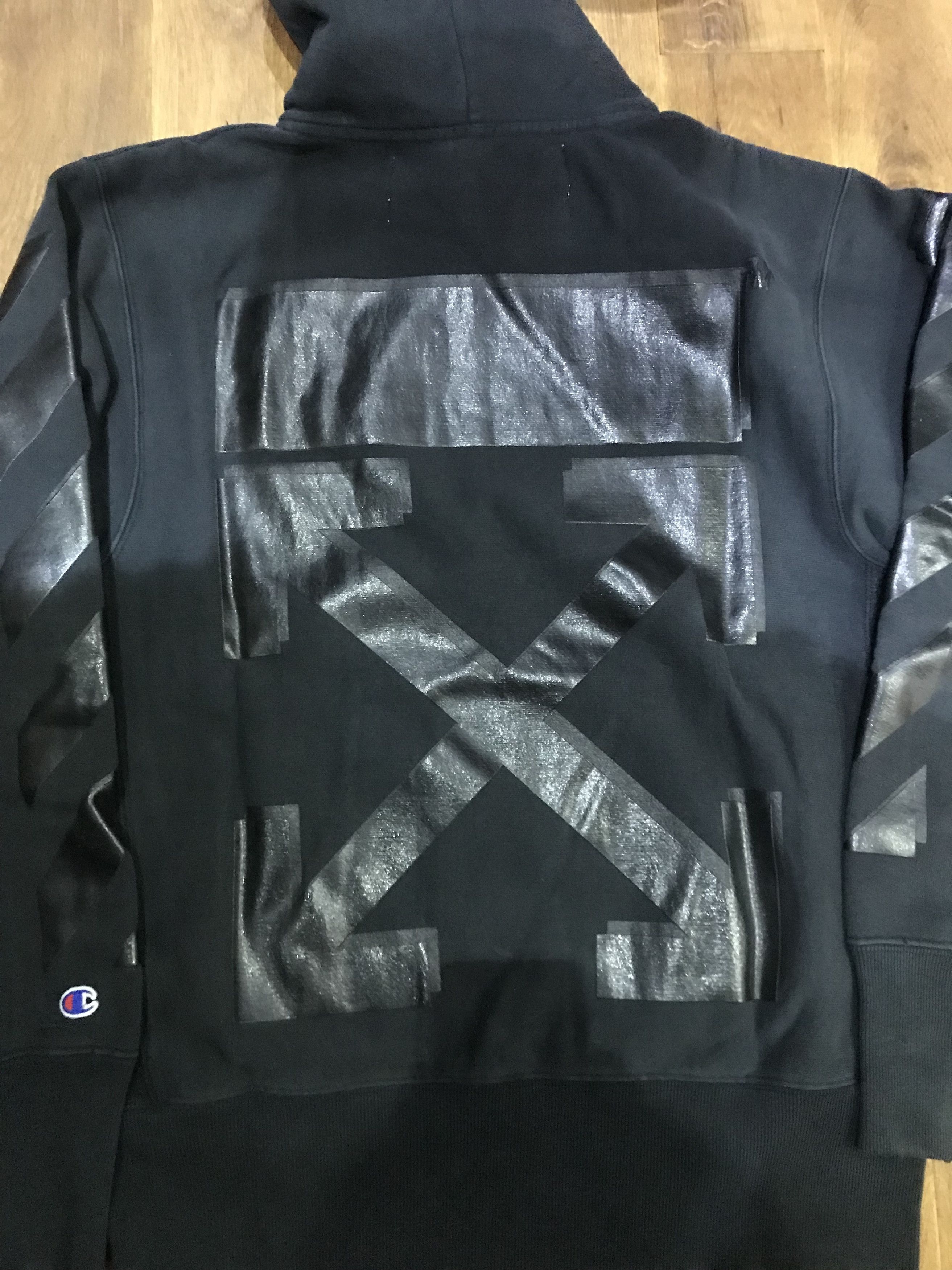 Off White Off White X Champion Logo Pullover Hood Black L Grailed