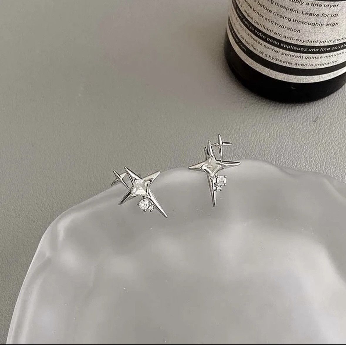 Jewelry Crystal Star Stone Earrings Gothic Punk Chrome Jewelry Spike Size ONE SIZE - 2 Thumbnail