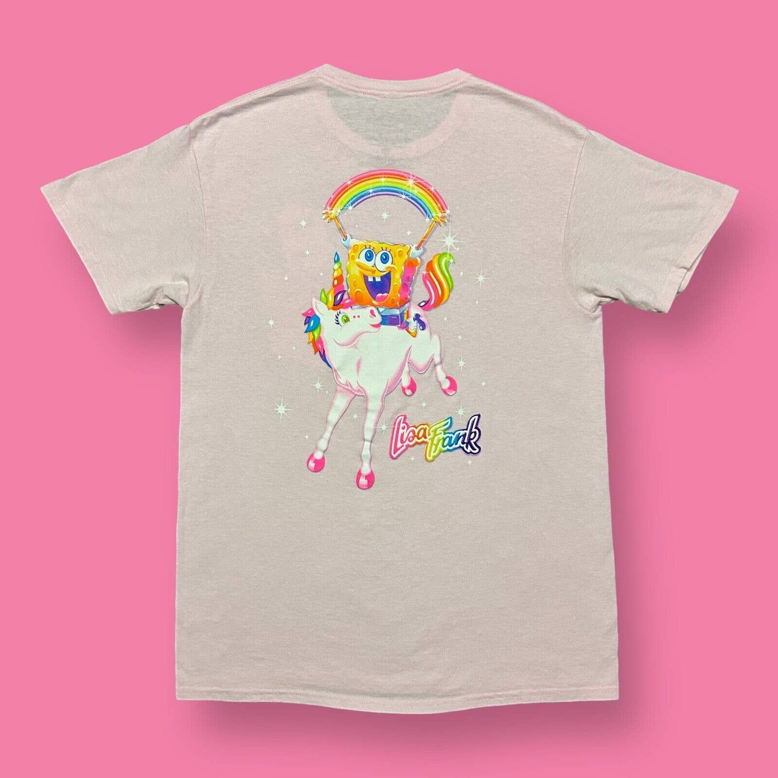 Movie Lisa Frank Spongebob Shirt Colorful Graphic Tee Pocket Pink 