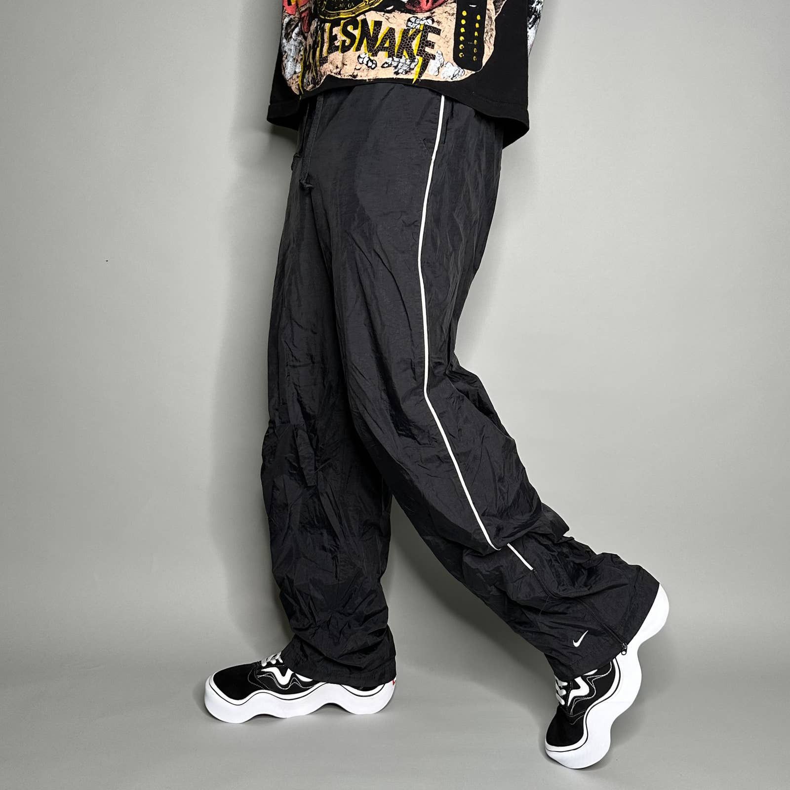 Nike Vintage Nike Track Pant Jet Black Nylon Sweatpant Swoosh Y2K Grailed