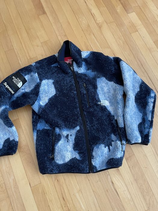 Supreme Supreme north face bleached denim print fleece jacket