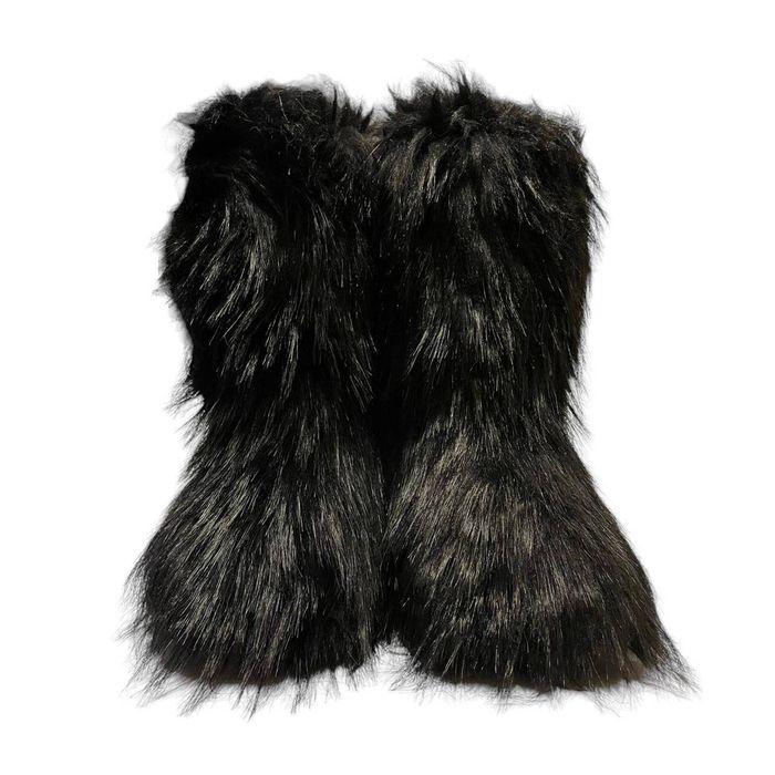 Dolls Kill NEW Faux fur y2k rave goth fluffy black monster midcalf boot ...