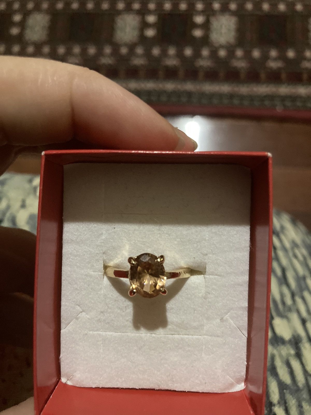 Jewelry Gold plated and peach jewelled ring Size ONE SIZE - 2 Thumbnail