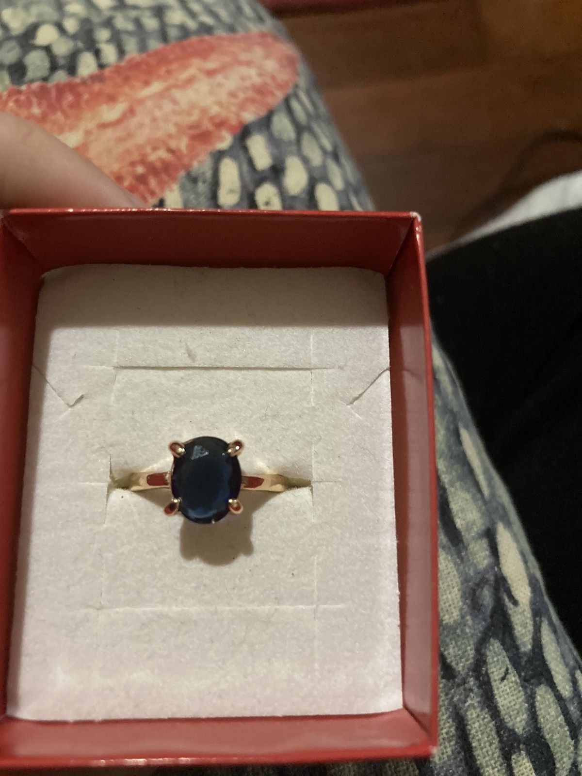 Jewelry Gold plated and dark blue jewelled ring Size ONE SIZE - 2 Thumbnail