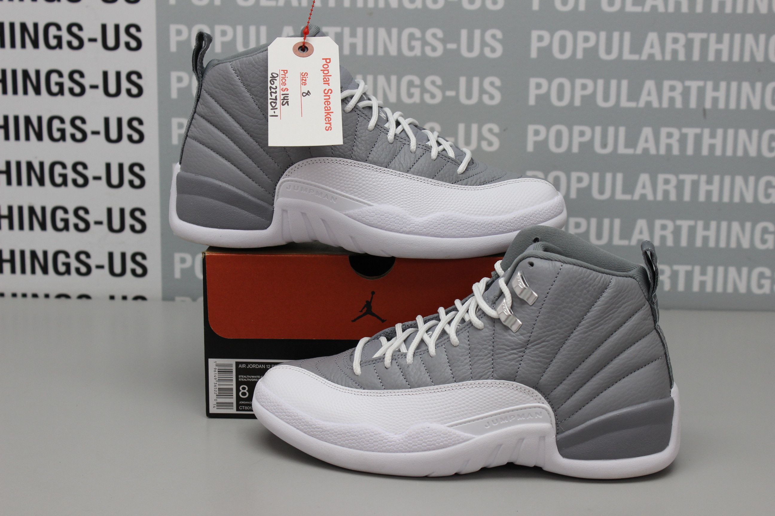 image of Air Jordan 12 Retro Stealth Size 8 Shoes in Grey White, Men's