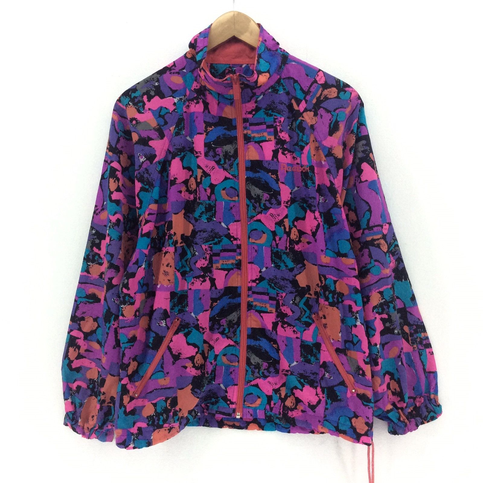 Reebok Limited Size Large Big Logo Hip Hop Windbreaker All over printed
