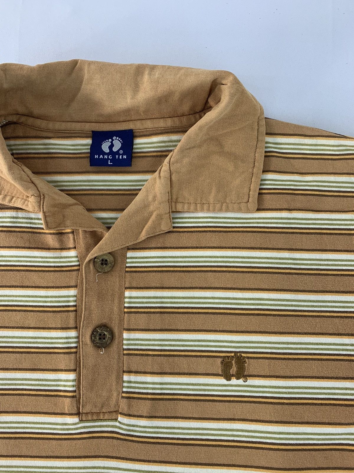 Hang Ten 90s Hang Ten Single Pocket Striped Design Polo Tee Size US L / EU 52-54 / 3 - 4 Thumbnail