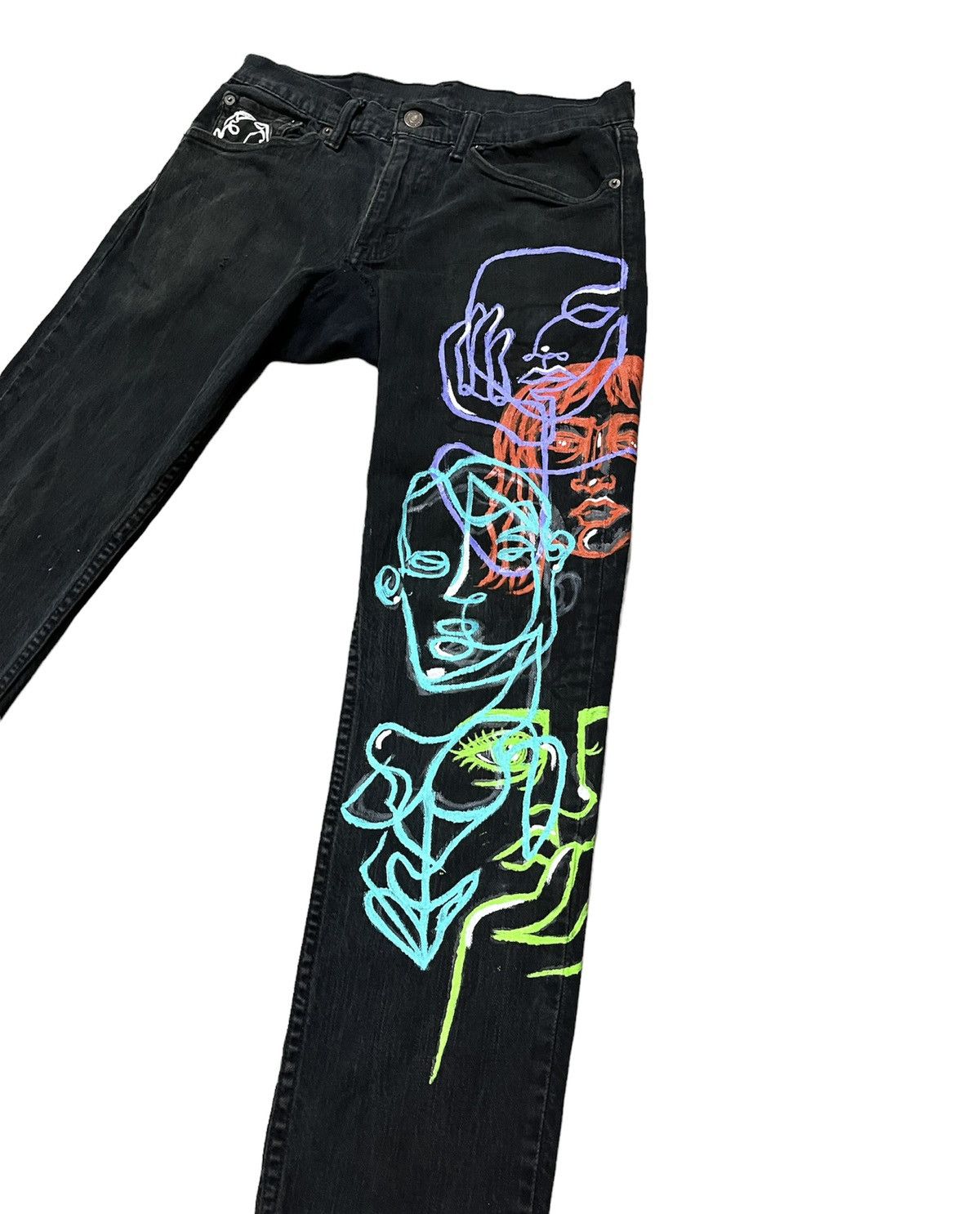 Levi's Superblack Levis 511 Custom made painted jeans Size US 30 / EU 46 - 2 Thumbnail