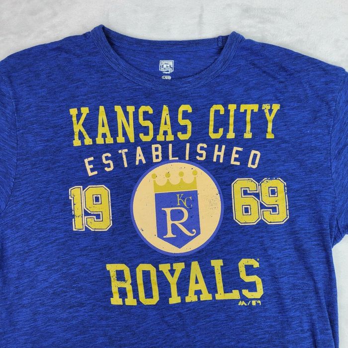 Y2K Kansas City KC Royals Majestic Mens L Logo Baseball Tee Shirt