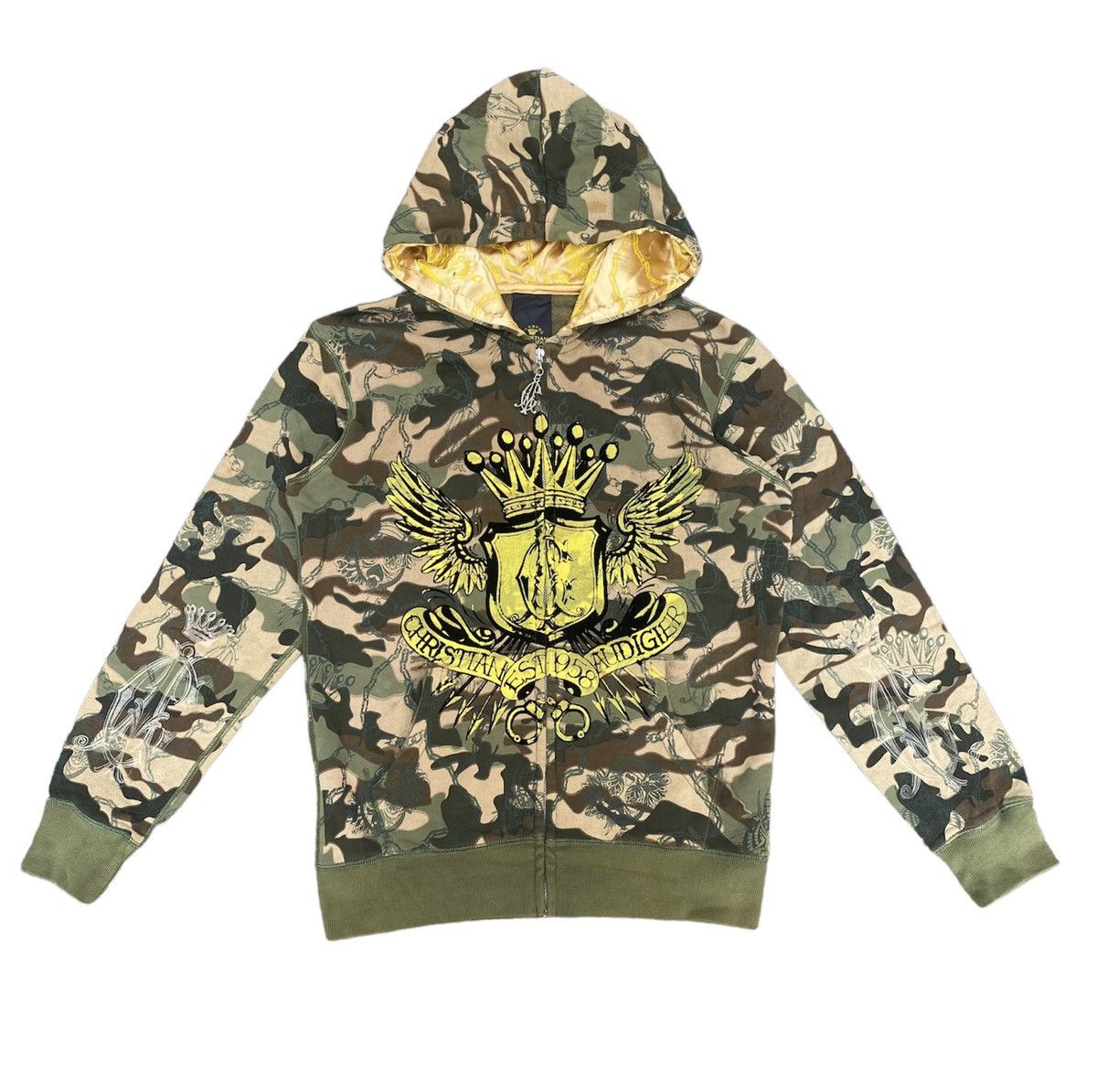 image of Christian Audigier Ed Hardy Zip Up Hoodie Camo in Green/Camo, Men's (Size XS)