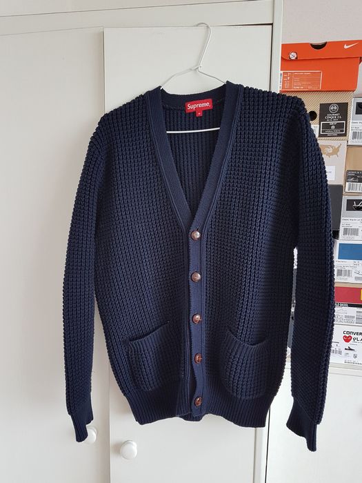 Supreme Waffle Knit Cardigan Navy SS15 | Grailed