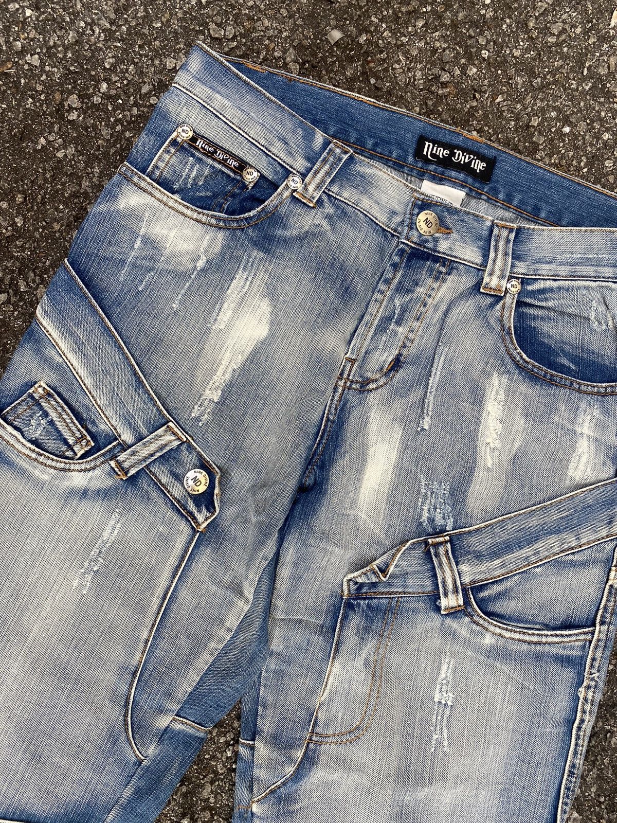 Japanese Brand Flare Jeans Double Waist Distressed Nine Devine Boot Cut Size US 32 / EU 48 - 3 Thumbnail