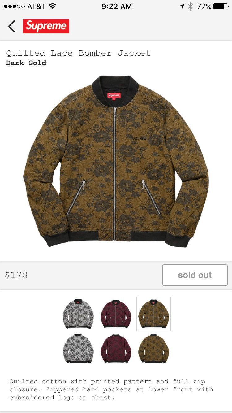 Supreme Supreme Quilted Lace Bomber Jacket | Grailed